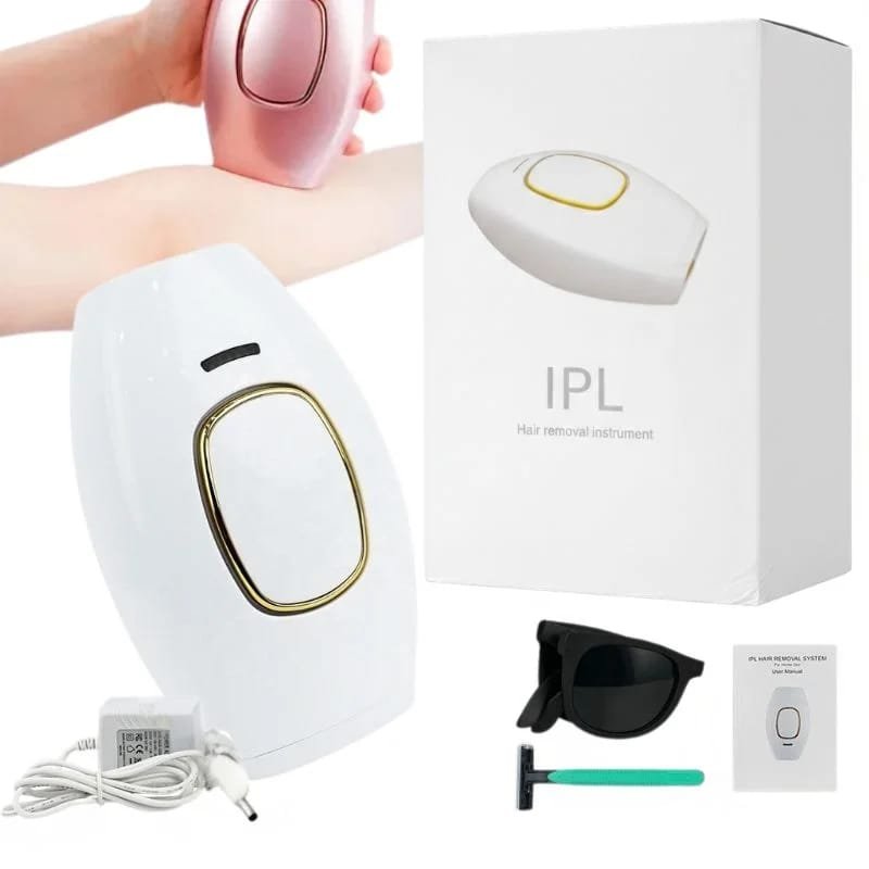 Mini IPL Hair Removal Device - Permanent Painless Laser Hair Remover For Women | 500,000 Flashes | Full Body, Face, Underarm, Bikini & Legs | With Safety Glasses & Razor